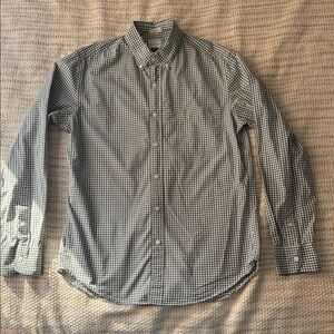 J. Crew Men's Green Checkered Shirt - Green and White Men’s Medium Classic